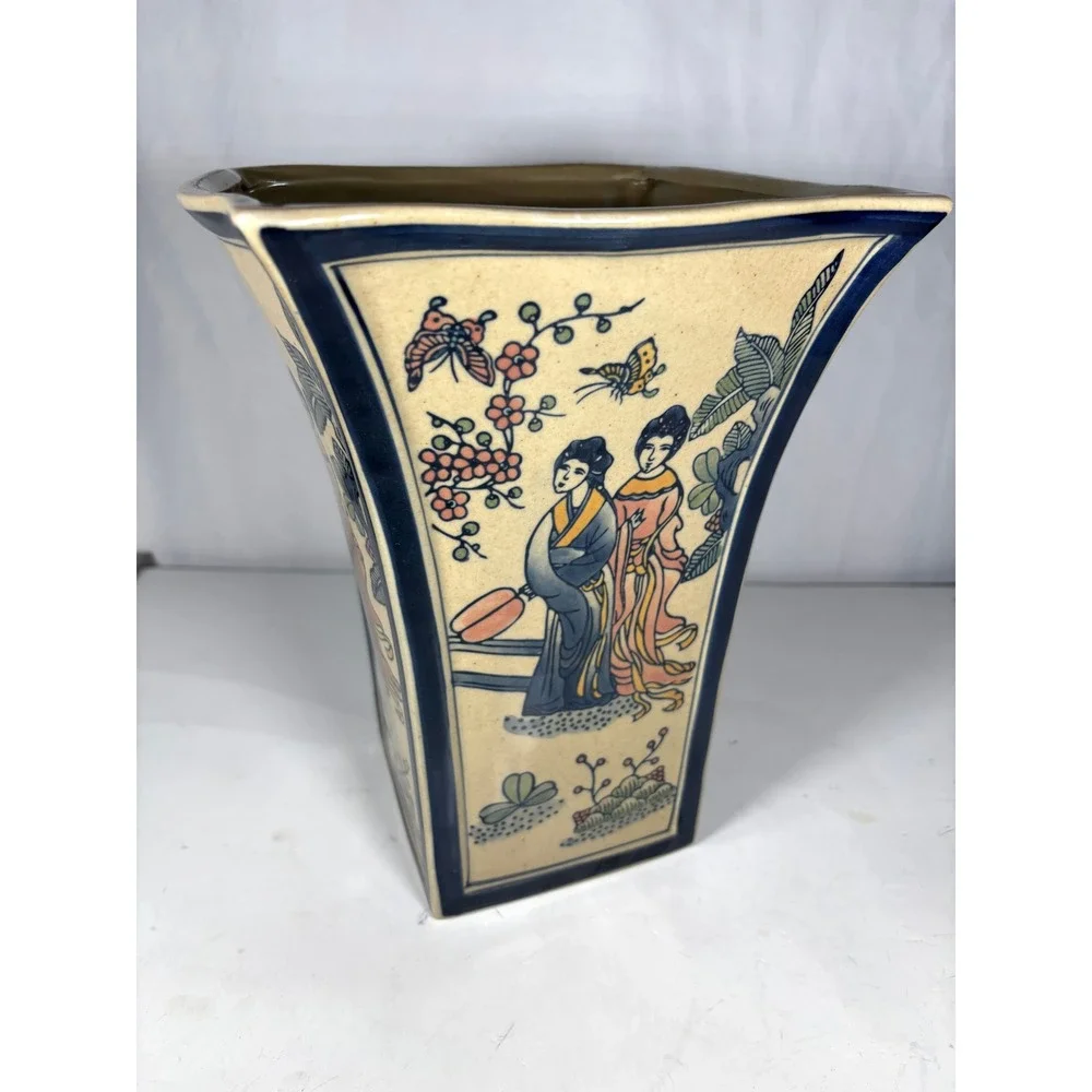 Vintage Asian Inspired‎ Ceramic Vase Geisha Women Butterfly Motif 10